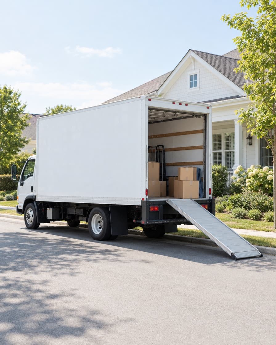 Moving truck on a sunny street